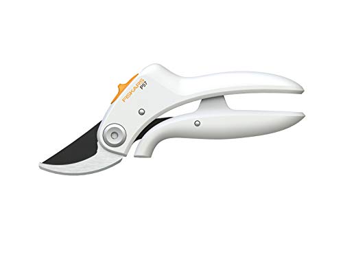 Fiskars Bypass Gartenschere P57 für frische Äste und Zweige bis Ø 2 cm, Länge: 18 cm, Gewicht: 140 g, Weiß/Orange, FiberComp/Hochwertiger Stahl, Light, 1026916 von Fiskars