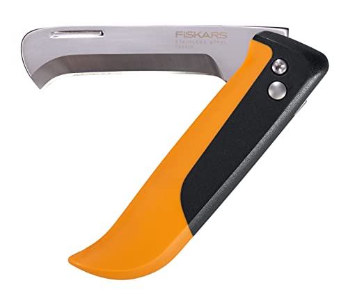 Fiskars Klappbares Obst- und Gemüsemesser, Zur Ernte, Gesamtlänge: 17,8 cm, Rostfreier Stahl/Kunststoff, Schwarz/Orange, X-series, K80, 1062819 von Fiskars