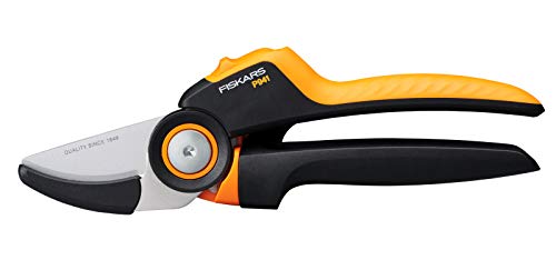 Fiskars Amboss-Gartenschere, X-series PowerGear, P941, Mit Rollgriff, Für trockene Zweige und Äste, Antihaftbeschichtet, Edelstahl-Klingen, Länge: 22,2 cm, Schwarz/Orange, 1057174 von Fiskars