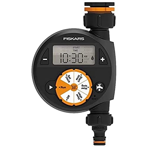 Fiskars Zeitschaltuhr/Timer mit 1 Ausgang, Für alle gängigen Wasserhahngrößen, Leicht ablesbares LCD-Display, Universalgröße, 380 g, Schwarz/Orange, 1054791 von Fiskars