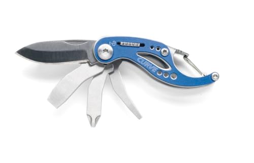 Gerber Multi-Tool mit 6 Funktionen, Curve Mini-Tool, Mit Verriegelungsfunktion und Karabiner, Blau, 31-000116 von Gerber