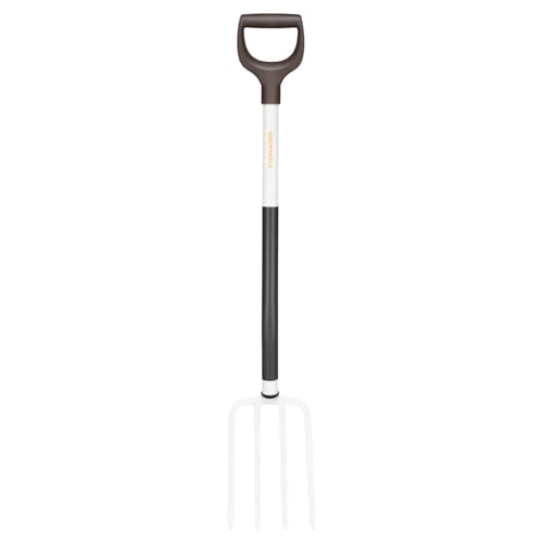 Fiskars Spatengabel für weiche, lockere Böden, Mit 4 Zinken, Länge: 105 cm, Zinken und Stiel aus hochwertigem Stahl, Schwarz/Weiß, White, 1070715 von Fiskars