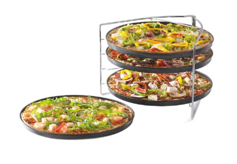 Fisko Pizzablech Pizza Backset Backlech Set 5 tlg. Made in Germany Backofen, (Spar-Set, 5-St., 4 Backbleche + 1 Etagere), doppelt antihaftbeschichtet - Made in Germany von Fisko