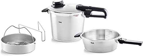 Fissler Vitavit Premium / Schnellkochtopf-Set, 4-teilig (6l - Ø 22 cm & Schnellbratpfanne 2,5l - Ø 22 cm) inkl. Metall-Deckel, Einsatz - Induktion, Silber von Fissler