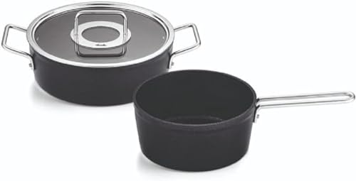 Fissler Adamant / Aluminium-Kochtopfset, 2-teilig, Töpfe-beschichtet mit Glasdeckel, antihaftend (1 Bratentopf, 1 Stielkasserolle) - Induktion von Fissler