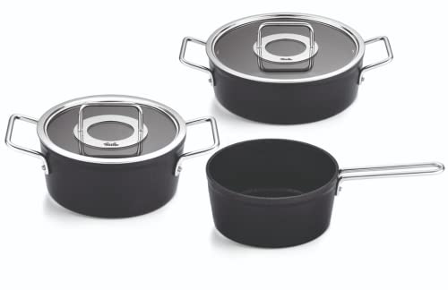 Fissler Adamant / Aluminium-Kochtopfset, 3-teilig, Töpfe-beschichtet mit Glasdeckel, antihaftend (1 Kochtopf ,1 Bratentopf, 1 Stielkasserolle) - Induktion von Fissler