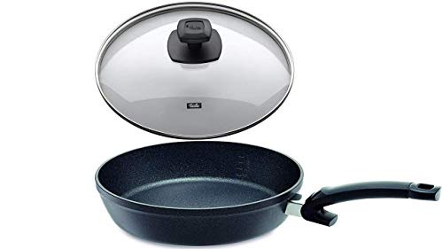 Fissler Adamant Comfort/Aluminium-Pfanne mit Deckel (Ø 24 cm), beschichtete Brat-Pfanne, antihaftend, Kratzfest, alle Herdarten, Induktion + Gratis 4er Set EKM Living Edelstahl Trinkhalme von Fissler