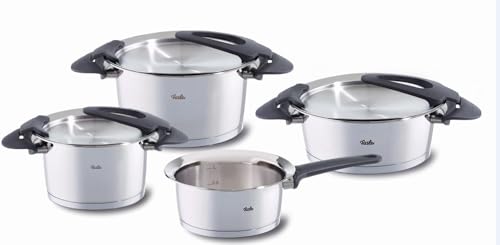 Fissler Intensa / Edelstahl-Topfset, 4-teilig, Töpfe mit Metall-Deckel (2 Kochtöpfe, 1 Bratentopf, 1 Stielkasserolle-deckellos) - Induktion von Fissler