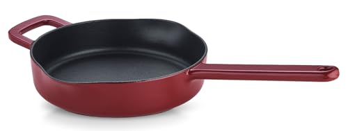 Fissler Moments Collection / Emaillierte Gusseisen-Pfanne (Ø 24 cm) antihaftend, hoher Rand, mit Ausgießern, Aufhänge-Öse, PFAS/PTFE-frei, Induktion – Burgunderrot von Fissler