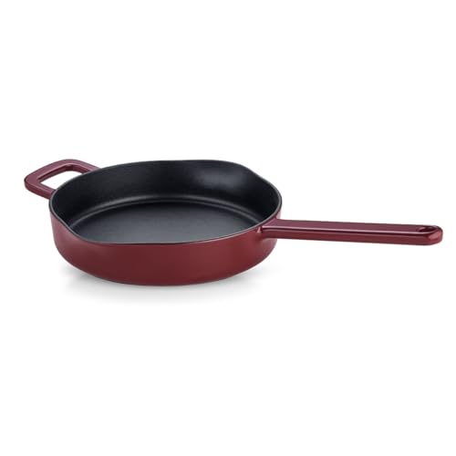 Fissler Moments Collection / Emaillierte Gusseisen-Pfanne (Ø 26 cm) antihaftend, hoher Rand, mit Ausgießern, Aufhänge-Öse, PFAS/PTFE-frei, Induktion – Burgunderrot von Fissler