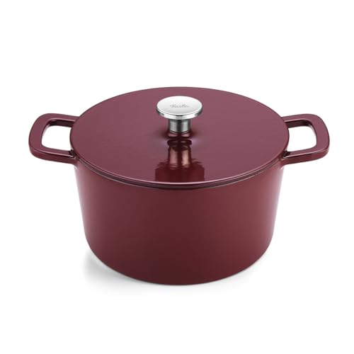 Fissler Moments Collection / Emaillierter Gusseisen-Bräter, rund (Ø 24 cm) Cast-Iron Topf, Cocotte AromaStar-Funktion, Induktion – Burgunderrot, Rot von Fissler