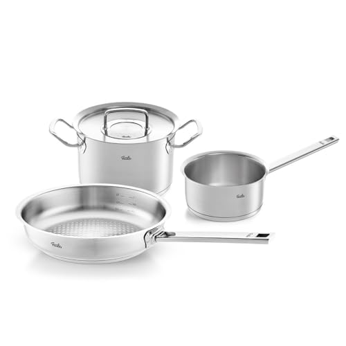 Fissler Original-Profi Collection / Edelstahl-Kochtopfset, 3-teilig, Topf mit Metall-Deckel (1 Kochtopf,1 Pfanne-unbeschichtet, 1 Stielkasserolle-deckellos) - Induktion von Fissler