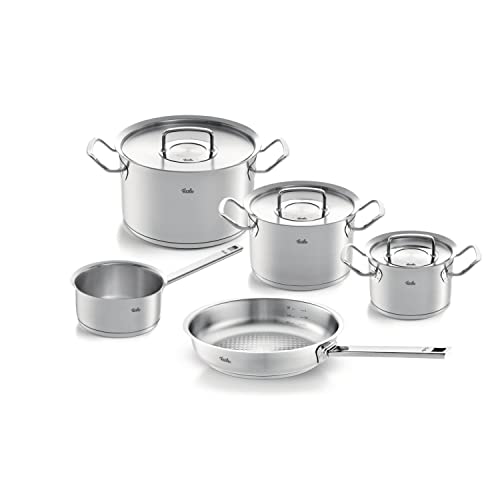 Fissler Original-Profi Collection / Edelstahl-Kochtopfset, 5-teilig, Topf mit Metall-Deckel (3 Kochtöpfe,1 Pfanne-unbeschichtet, 1 Stielkasserolle-deckellos) - Induktion von Fissler