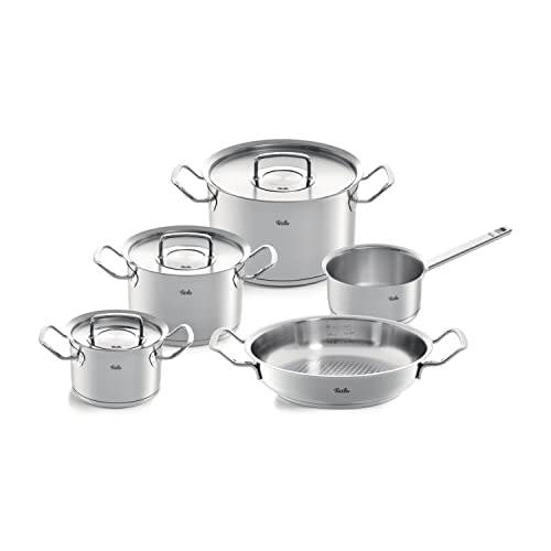 Fissler Original-Profi Collection / Edelstahl-Kochtopfset, 5-teilig, Topf mit Metall-Deckel (3 Kochtöpfe inkl. Deckel,1 Servierpfanne, 1 Stielkasserolle) - Induktion von Fissler