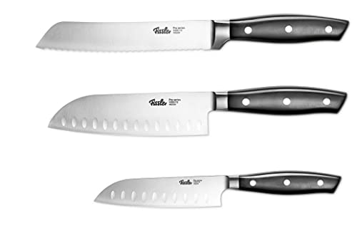 Fissler PROFI Messerset 3 tlg, Santoku Messer 130mm + 165mm & Brotmesser 180mm- Hochwertig, Spezialklingen-Edelstahl geschmiedet - scharf, Rostfrei, Küchenmesser breites Klingenblatt von Fissler