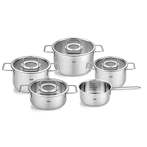 Fissler Pure Collection / Edelstahl-Kochtopfset, 5-teilig, Töpfe mit Glas-Deckel (3 Kochtöpfe,1 Bratentopf 1 Stielkasserolle) - Induktion von Fissler