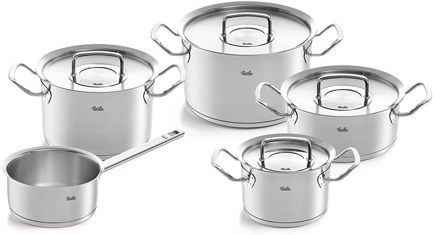 Fissler Topf-Set ORIGINAL-PROFI COLLECTION® Edelstahl-Topfset, Edelstahl 18/10 (7-tlg., je 1 Kochtopf 16/20/24 cm, Kasserolle 16 cm, Bratentopf 20 cm), mit breitem Schüttrand, Kaltmetallgriffen. Made in Germany, Induktion von Fissler