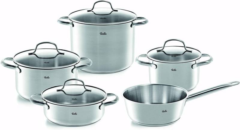 Fissler Topf-Set Vancouver, Edelstahl 18/10 (5-tlg), (3 Kochtöpfe, 1 Bratentopf, 1 Sauteuse) von Fissler