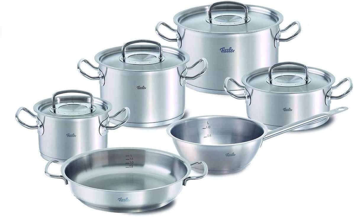 Fissler Topf-Set original-profi collection, Edelstahl 18/10 (175 Jahre Fissler Geburtstagsset, 6-tlg., Edelstahl-Topfset, 6-teilig, Kochtopf-Set mit Deckel, Induktion, (3 Kochtöpfe, 1 Bratentopf,1 Sauteuse, 1 Servierpfanne) von Fissler