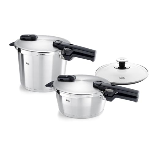 Fissler Vitaquick Premium / Schnellkochtopf-Set, 2-teilig (2 Schnellkochtöpfe mit Metalldeckel 3,5 L + 6 Liter ,1 Zusatz-Glasdeckel) – Induktion von Fissler