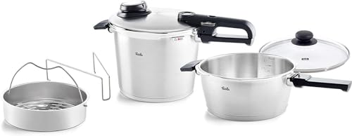 Fissler Vitavit Premium / Schnellkochtopf-Set, 5-teilig (6l - Ø 22 cm & Schnellbratpfanne 3,5l - Ø 22 cm) inkl. Metall-Deckel, Glas-Deckel, Einsatz - Induktion von Fissler