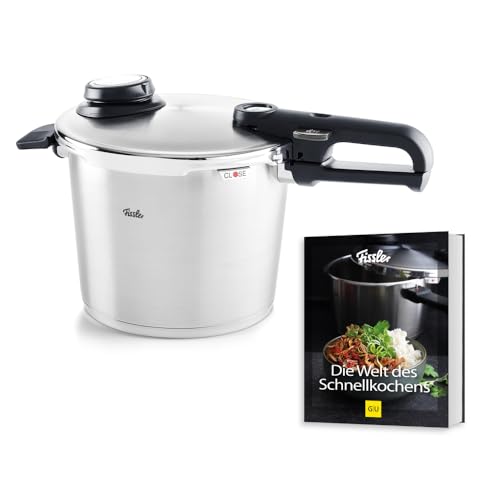 Fissler Vitavit Premium / Schnellkochtopf-Set (6 L, Ø 22 cm) + Gratis Dämpf-Einsatz & Schnellkochtopf-Buch, Edelstahl-Dampfkochtopf,4-Garstufen - Induktion von Fissler