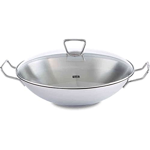 Fissler Kunming / Edelstahl-Wok (Ø 36 cm) große Wok-Pfanne unbeschichtet,Asiapfanne mit Glas-Deckel, inkl. Gittereinsatz, alle Herdarten - auch Induktion von Fissler