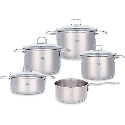 Fissler Hamburg / Edelstahl-Topfset, 5-teilig, Kochtopf-Set, Töpfe mit Glas-Deckel, Induktion, alle Herdarten (3 Kochtöpfe, 1 Bratentopf, 1 Stielkasserolle-deckellos) von Fissler