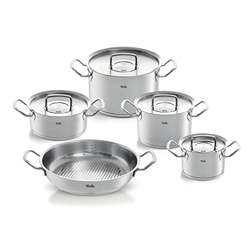 Fissler Original-Profi Collection / Edelstahl-Topfset, 5-teilig, Töpfe mit Metall-Deckel (3 Kochtöpfe, 1 Bratentopf, 1 Servierpfanne) - Induktion von Fissler