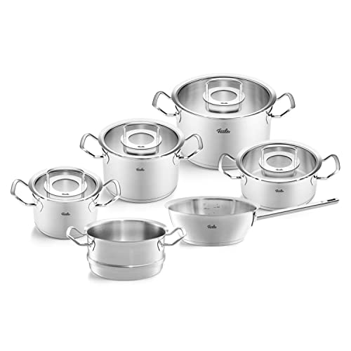 Fissler Original-Profi Collection/Edelstahl-Kochtopfset, 6-teilig, Töpfe mit Glas-Deckel (3 Kochtöpfe,1 Bratentopf 1 Sauteuse-deckellos, 1 Dämpf-Einsatz) - Induktion von Fissler