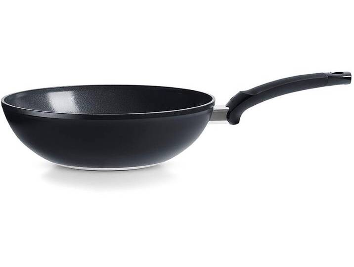 Wok FISSLER Ceratal Orbit Black , schwarz, H:10cm L:18cm Ø:28cm, Pfannen, gesünderes Kochen mit Antihaft-Effekt, hergestellt ohne PFAS/PTFE von Fissler
