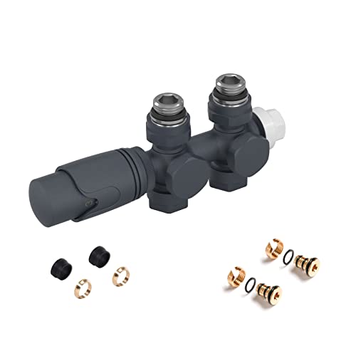 FistConcept Hahnblock 6 Wege Multiblock Ventil Set mit Thermostatkopf (Grau Anthrazit) von FistConcept