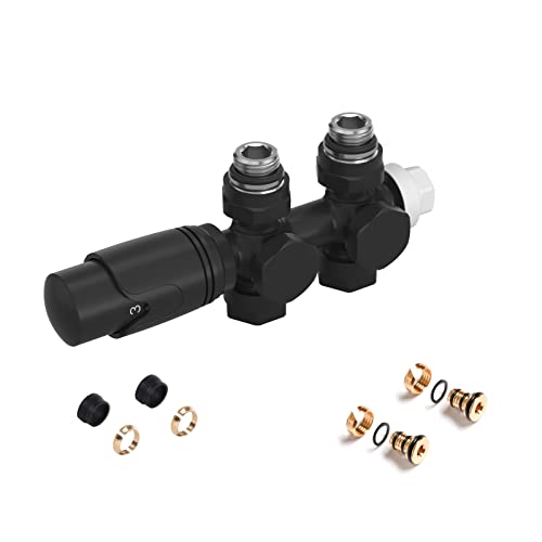 FistConcept Hahnblock 6 Wege Multiblock Ventil Set mit Thermostatkopf (Schwarz Matt) von FistConcept