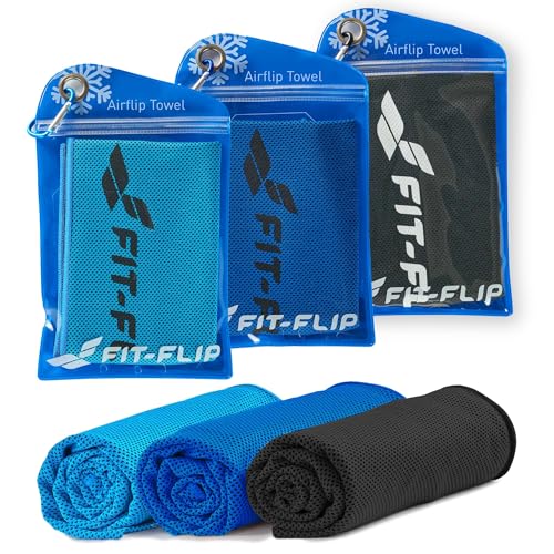 Fit-Flip Kühltuch 3er Set – kühlendes Handtuch Fitness und Sport – mikrofaser kühlhandtuch – Airflip kühltücher – cool Ice Towel (dunkelblau/blau/schwarz, 100x30cm) von Fit-Flip