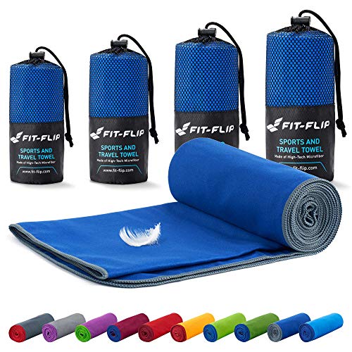 Fit-Flip Mikrofaser Handtuch - kompakt, leicht und schnelltrocknend - Microfaser Handtücher - als Reisehandtuch, Sporthandtuch, Strandtuch und Badetuch groß (40x80cm, Dunkelblau - Grau) von Fit-Flip