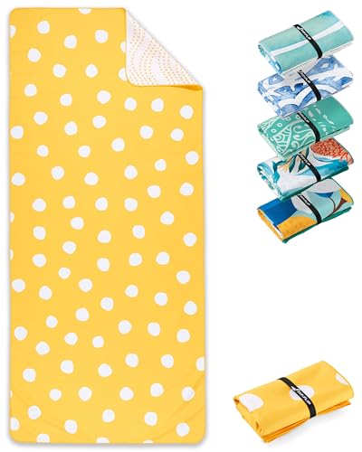 Fit-Flip Strandtuch XXL - Mikrofaser Badetuch - Strandtücher leicht und schnelltrocknend - 100% recyceltes Mikrofaser Handtuch - Strandhandtuch zum Baden (Lemon Polka 200x90cm) von Fit-Flip