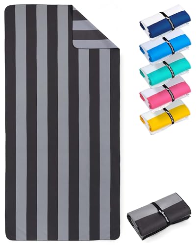 Fit-Flip Strandtuch XXL - Mikrofaser Badetuch - Strandtücher leicht und schnelltrocknend - 100% recyceltes Mikrofaser Handtuch - Strandhandtuch zum Baden (Grau-Dunkelgrau gestreift 200x90cm) von Fit-Flip