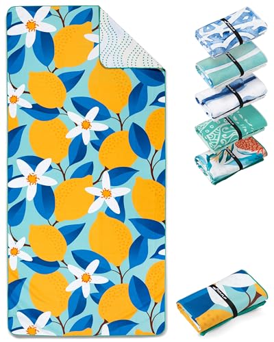 Fit-Flip Strandtuch XXL - Mikrofaser Badetuch - Strandtücher leicht und schnelltrocknend - 100% recyceltes Mikrofaser Handtuch - Strandhandtuch zum Baden (Lemon Flowers 160x90cm) von Fit-Flip