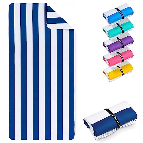 Fit-Flip Strandtuch XXL - Mikrofaser Badetuch - Strandtücher leicht und schnelltrocknend - 100% recyceltes Mikrofaser Handtuch - Strandhandtuch zum Baden (Marineblau-Weiß gestreift 200x90cm) von Fit-Flip