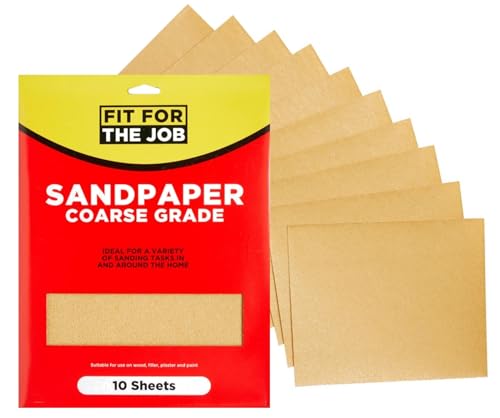 Fit For The Job 10 große Blätter im A4-Format, grobes Schleifpapier zum Schleifen von Holz, Möbeln, Metall, Putz für Heimwerkerarbeiten, Dekorieren und mehr, 230mm x 280mm von Fit For The Job