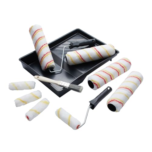 Fit For The Job Dispersions-Farbroller-Set, 4x 225mm + 4x Mini-Farbroller, Rahmen, 25mm-Pinsel und Farbwanne, mittelflorige Rollenhülsen für Heimwerker-Streicharbeiten an Wänden und Decken von Fit For The Job