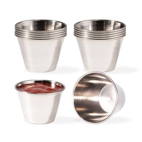 Fit Meal Prep [12 Stück] 70,9 g Edelstahl Dip-Soßenbecher, wiederverwendbare Metallauflaufförmchen, handelsübliche Gewürzschalen, einzelne Portionsbecher, kleine runde Au-Jus-Tasse für Zuhause, von Fit Meal Prep