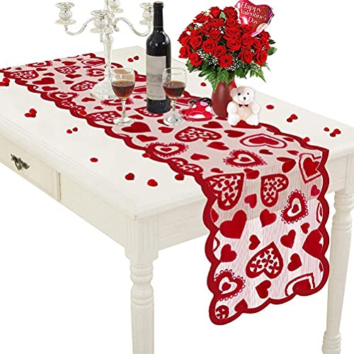 FitBest Weihnachtstischläufer, rotes Liebesherz, Spitze, Tischläufer, Valentinstag, Tischläufer für Zuhause, Küche, Tischdecke, Hochzeit, Partyzubehör (33 x 183 cm) von FitBest