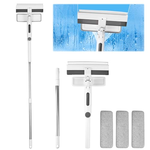 FitRepa 3 In 1 Fensterputzer, Fensterwischer mit Teleskopstiel und Sprühfunktion, Fensterputzer Teleskop - mit 3 Reinigungstuch, für Bad, Dusche, Glas, Spiegel, Auto von FitRepa