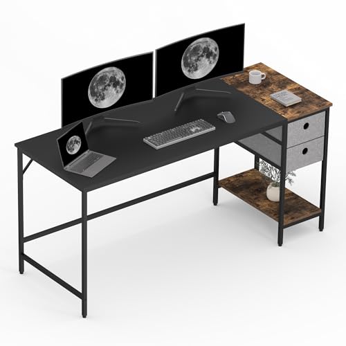 FitStand 160 x 60 x 75 cm Computertisch, Schreibtisch mit Ablagefächern, PC-Schreibtisch mit Schubladen, Arbeitstisch für Büro, Wohnzimmer, Zuhause von FitStand