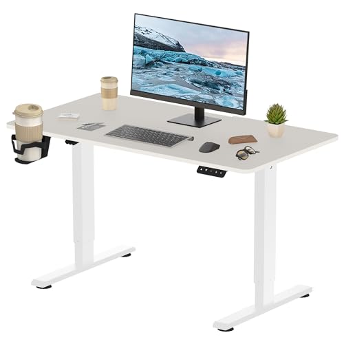 FitStand Elektrischer Stehschreibtisch 110x60cm, höhenverstellbarer Stehschreibtisch Sitz-Steh-Schreibtisch Verstellbarer Stehschreibtisch für das Home Office (Weißes Gestell+ Weiße Tischplatte) von FitStand