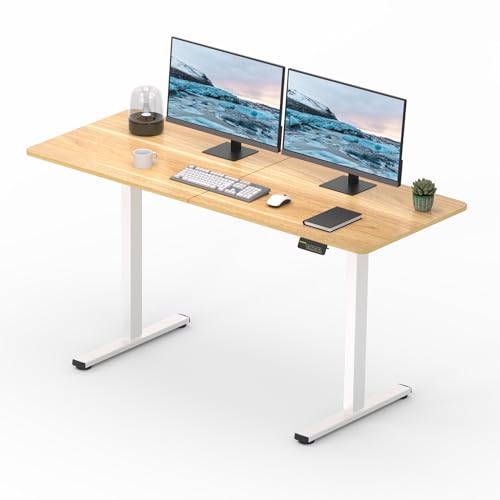 FitStand Elektrisches Stehpult 120x60cm, höhenverstellbares Stehpult mit Kopfhörerhaken, Stehpult für das Home Office mit Memory-Funktion und Kindersicherung (weißes Gestell + Ahornplatte) von FitStand