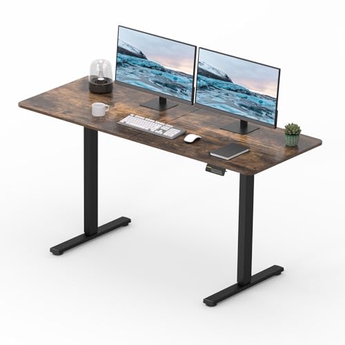 FitStand höhenverstellbarer Schreibtisch Elektrisches Stehpult 140x60cm, höhenverstellbares Stehpult mit Kopfhörerhaken, Stehpult für das Home Office mit Memory-Funktion und Kindersicherung(braun) von FitStand