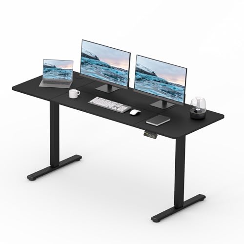 FitStand Elektrisches Stehpult 160x60cm, höhenverstellbares Stehpult mit Kopfhörerhaken, Stehpult für das Home Office mit Memory-Funktion und Kindersicherung(schwarzes Gestell+ Schwarze Tischplatte) von FitStand