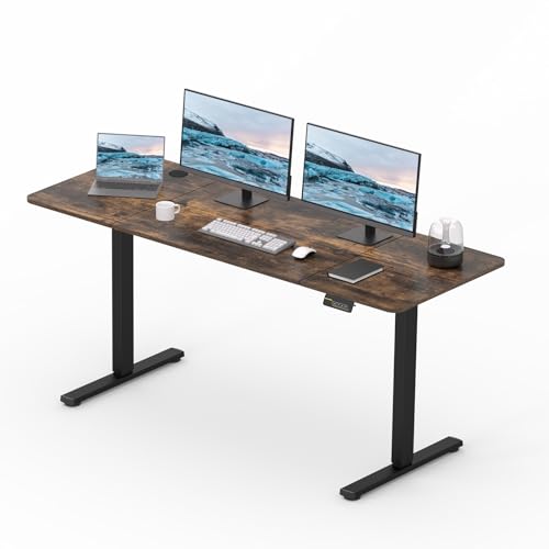 FitStand Elektrisches Stehpult 160x60cm, höhenverstellbares Stehpult mit Kopfhörerhaken, Stehpult für das Home Office mit Memory-Funktion und Kindersicherung(schwarzes Gestell+ braune Tischplatte) von FitStand